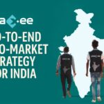 Teal banner with Anaxee logo, bold text “End‑to‑End Go‑To‑Market Strategy for India” and silhouettes of field runners in front of an India map