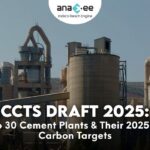 An industrial paper mill in India with smoke stacks, subtly overlaid with a graph showing declining emissions, symbolizing the new CCTS framework for carbon emissions.