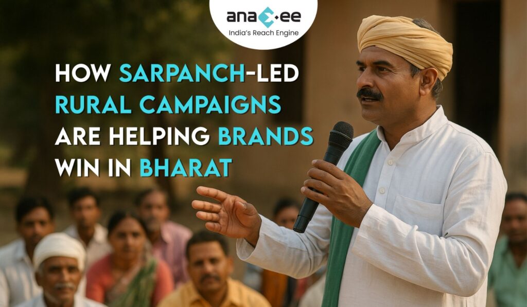 Sarpanch holding mic suggesting products and services to villagers