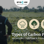 Featured image showing an Anaxee team member in a plantation field with icons representing different carbon project types — emissions avoidance, carbon removal, and product-linked models.