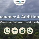 Featured image showing the title “Permanence & Additionality: What Makes a Carbon Credit Truly Real?” with icons representing durability, additionality, verification, and growth over a forest landscape background with Anaxee branding.
