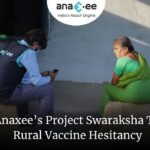 An Anaxee Digital Runner counseling a rural woman outside her home as part of Project Swaraksha to address COVID-19 vaccine hesitancy in India’s villages.