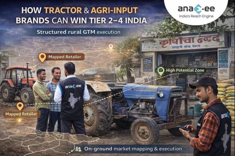 On-ground market mapping and execution for tractor and agri-input brands in Tier 2–4 India, showing rural retailer interaction, tractor ecosystem, and structured GTM outreach