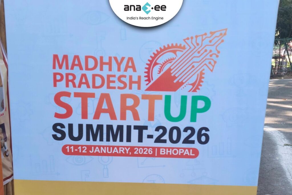 Madhya Pradesh Startup Summit 2026 event branding displayed at the venue in Bhopal