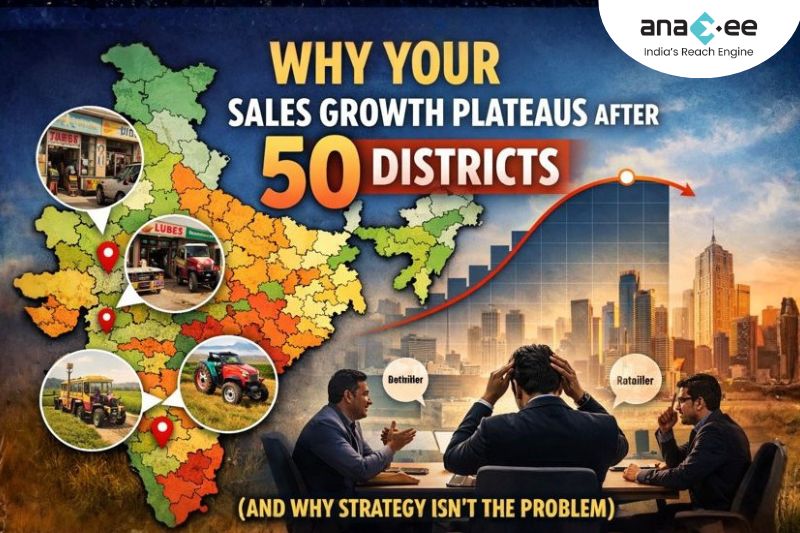 Sales growth plateau after 50 districts in India showing uneven retail coverage, distributor dependence, and execution breakdown across regions