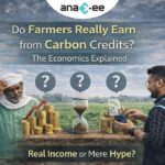 Farmer evaluating carbon credit income while Anaxee field executive uses digital MRV technology in an agricultural field