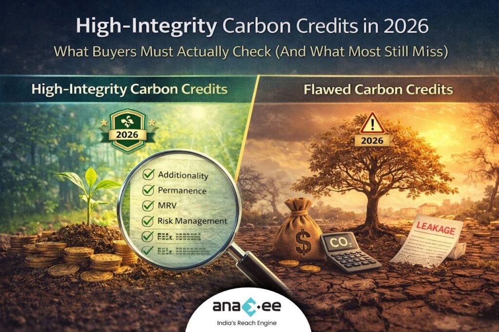 Comparison of high-integrity and flawed carbon credits in 2026, highlighting additionality, MRV, permanence, and risks from low-quality credits