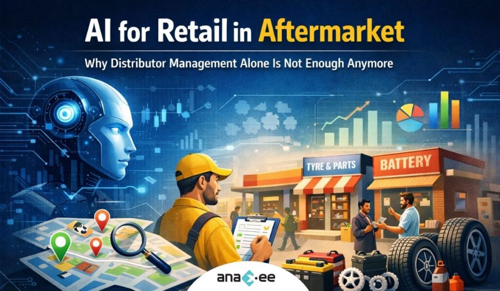 AI for retail in aftermarket showing field execution, retail shops, distributor network, and real-time analytics improving distribution visibility
