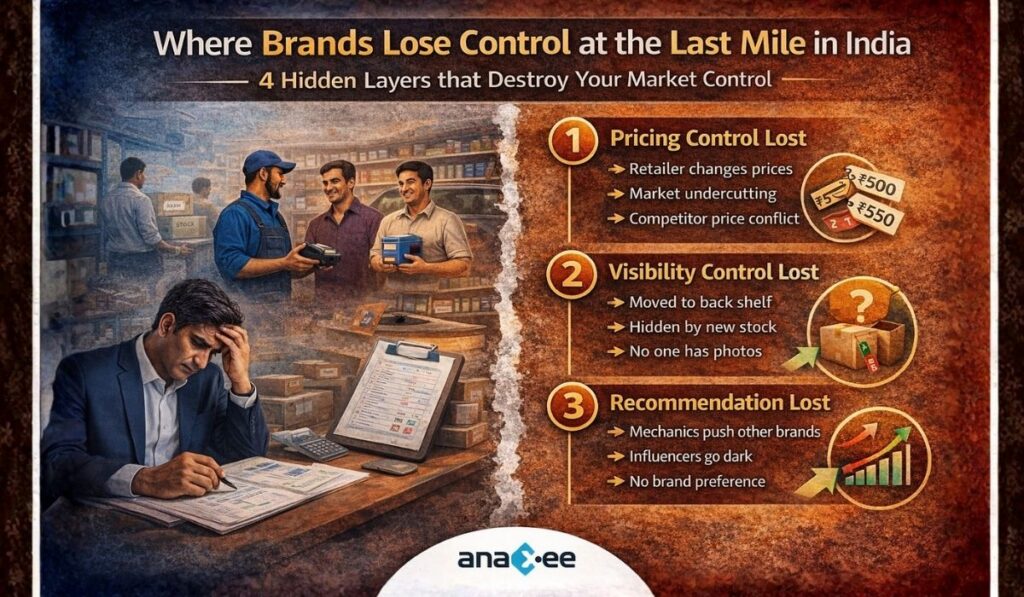 Visual showing a business leader analyzing retail performance issues alongside ground-level retail activity, illustrating loss of control in pricing, visibility, and sales execution.