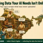 Illustration of India's diverse rural communities, languages, and businesses, highlighting the need for real-world ground truth data for AI training beyond publicly available internet data.