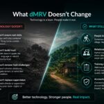 Infographic showing what Digital MRV cannot replace in carbon projects, including field teams, community trust, training, supervision, accountability, and on-ground verification.