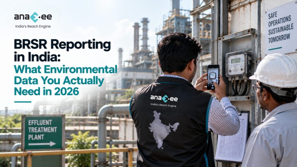 BRSR environmental data infographic showing four core areas—GHG emissions, water, energy and waste—and the need for accurate, traceable and audit-ready data.