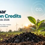 Biochar carbon credits buyer’s guide showing biochar in agricultural soil, carbon removal, renewable energy, and environmental benefits.