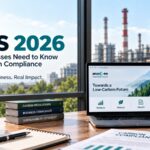 CCTS 2026 business compliance graphic showing carbon regulations, sustainability strategy, emissions management, and a low-carbon future.