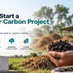 How to start a biochar carbon project in India, showing agricultural waste converted into biochar, carbon credits, and long-term climate value.