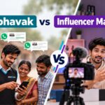 Comparison of influencer marketing and the Prabhavak model, showing online audience reach versus trusted local recommendations that drive conversations and purchases.