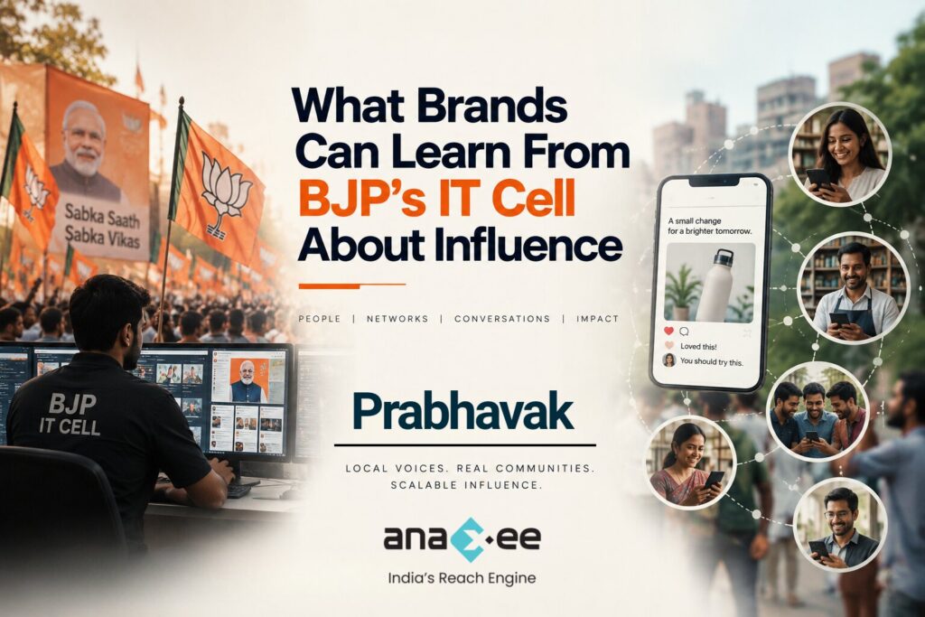 BJP’s IT Cell network contrasted with Prabhavak’s network of local voices, communities and conversations for brand influence