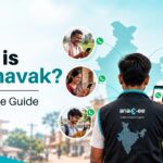 Prabhavak marketing concept showing a network of trusted local people sharing brand messages through WhatsApp and community conversations across India.