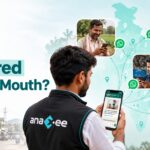 Structured word-of-mouth marketing showing a trusted local person sharing a product recommendation through WhatsApp with communities across India.