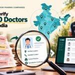 Infographic showing doctor database verification fields, including name, specialization, clinic location, contact details, working status and GPS evidence, alongside Anaxee’s pan-India field coverage.