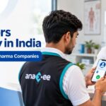 An Anaxee Digital Runner uses a smartphone to check doctor information during a clinic visit, illustrating field-based doctor data verification for pharmaceutical companies.