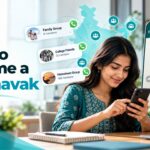 How to become a Prabhavak, showing a local person sharing brand messages through WhatsApp and trusted community networks.