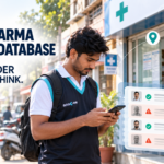 An Anaxee Digital Runner checks doctor information outside a clinic, illustrating how pharmaceutical companies can identify outdated or inconsistent doctor database records through field verification.